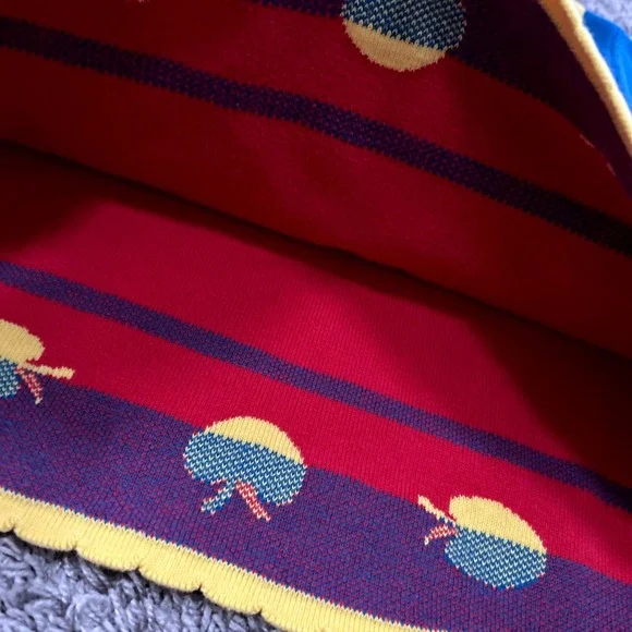 Vintage Kids Snow White Inspired‎ Knit Dress Blue Yellow Apples Bows 6 7 size - Picture 2 of 7